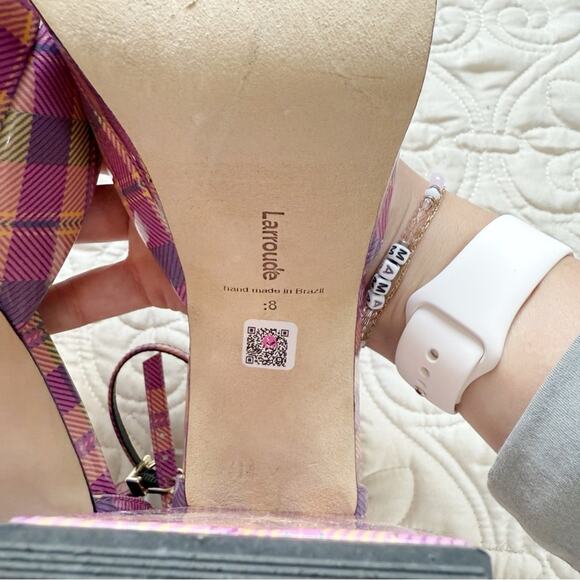 Larroude Ari Pumps in Pink Tartan Patent Leather Sz 8 - Picture 3 of 7